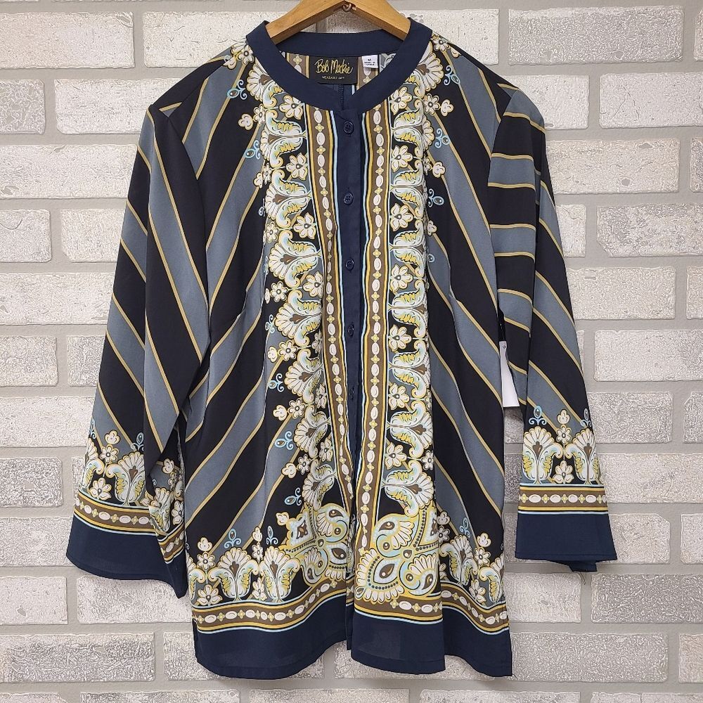 Bob Mackie Striped Pattern Button Down Tunic Size… - image 1